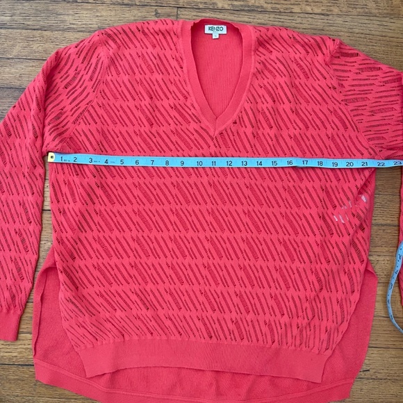 VTG Kenzo Bright (Reddish) Coral Open Knit V Neck Size S - Picture 5 of 9